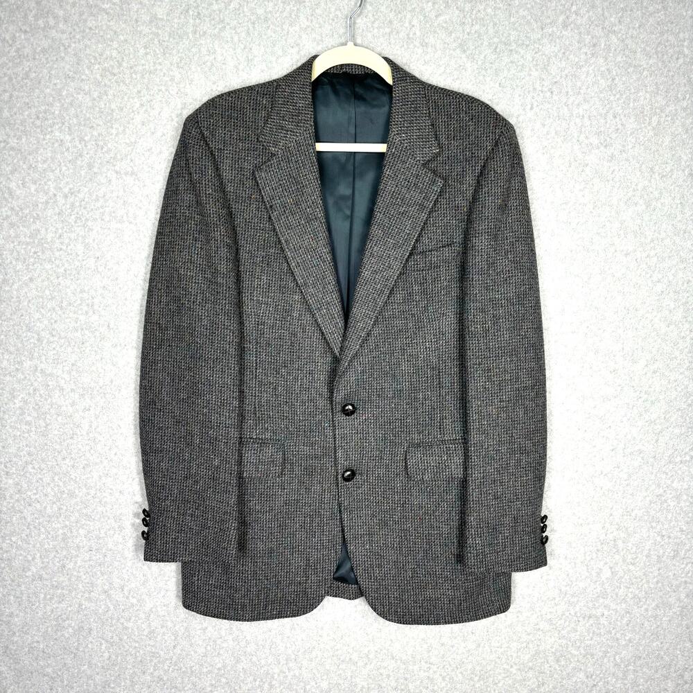 Vintage Stafford Tweed Blazer Sport Coat 40R Leather Buttons Flecked Wool USA